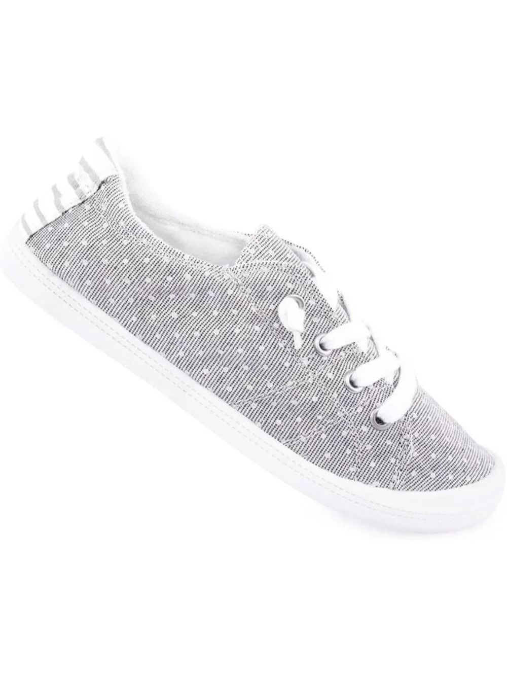 Women's Grey Dot Tennis Shoes Classic Canvas Low Top Athletic Running Sneakers